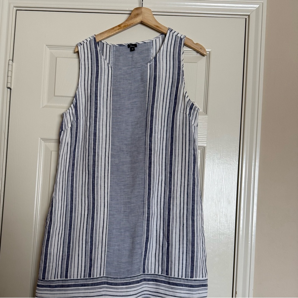 Shana Linen Shift Dress Chambray And White Stripe Sleeveless Medium Beach Casual